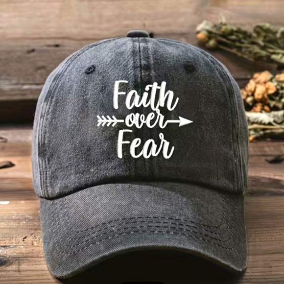 Accessories - ❤️FAITH OVER FEAR❤️ Unisex Embroidered Black Adjustable Baseball Hat Cap …